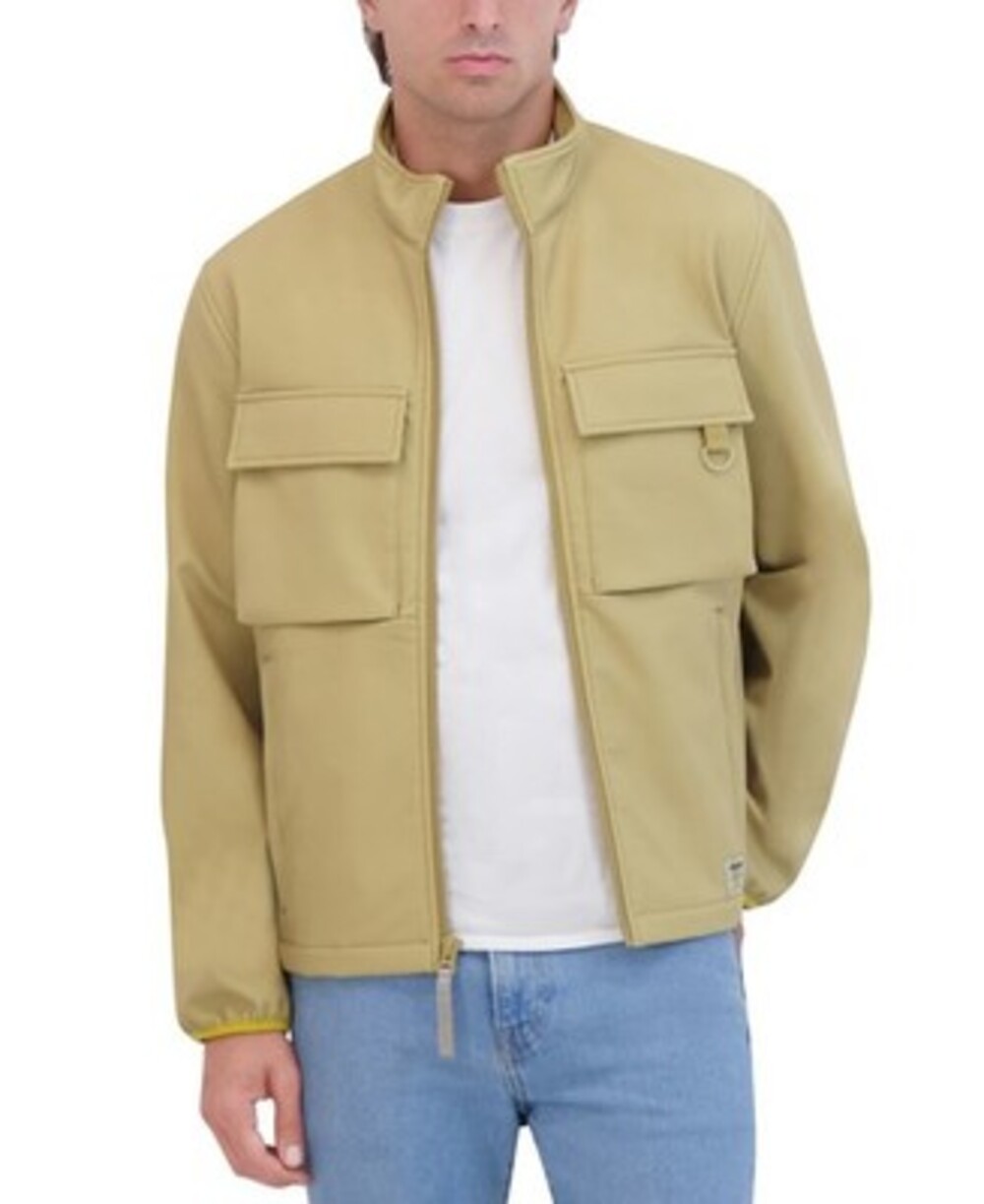 Hudson Soft Shell Utility Jacket Men's L Tan Front Zipper Closure Long Sleeves